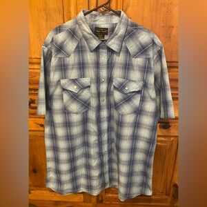High Noon Western Pearl Snap Short Sleeve Plaid Shirt XL Tall